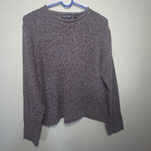 VTG Bay Studio Petite Sweater Large PL Brown Marled Knit Crewneck Pullover 90s
